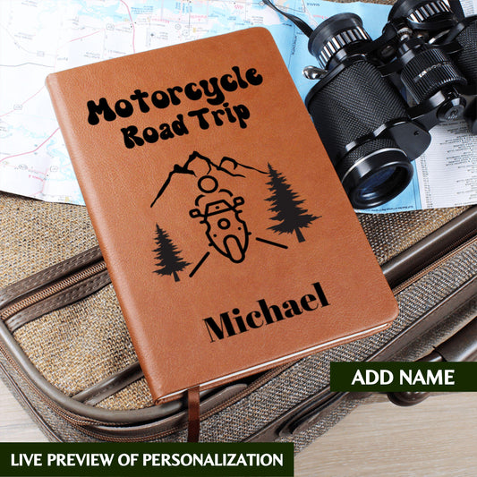 Motorcycle Road Trip Journal Personalized Travel Notebook Custom Name Biker Gift Adventure Log Motorcycle Rider Keepsake for Him or Her
