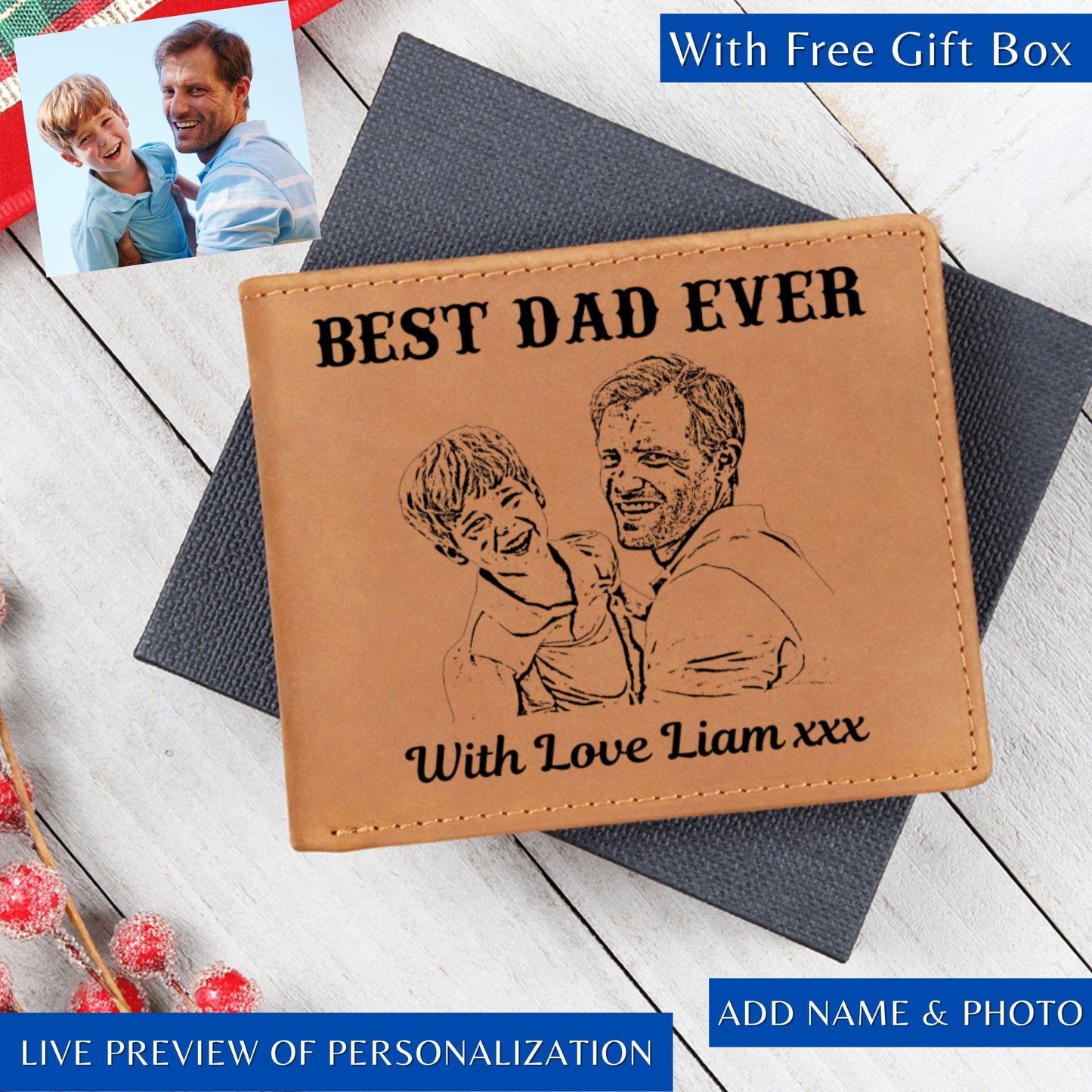 Custom Photo Wallet For Dad in Gift Box Personalized Leather Wallet with Picture Best Dad Ever Gift Fathers Day Gift Bifold Wallet For Dad