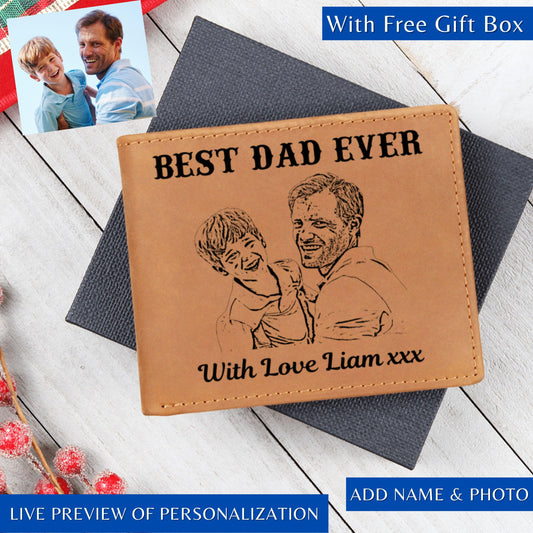 Custom Photo Wallet For Dad in Gift Box Personalized Leather Wallet with Picture Best Dad Ever Gift Fathers Day Gift Bifold Wallet For Dad
