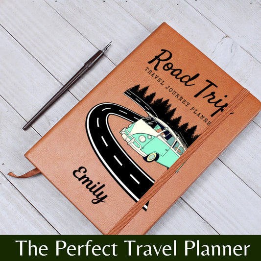 Personalized Leather Road Trip Planner Journal Custom Travel Logbook Gift Adventure Notebook Travel Itinerary Book for Car RV Trips Planner