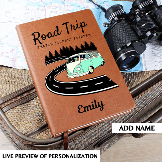 Personalized Leather Road Trip Planner Journal Custom Travel Logbook Gift Adventure Notebook Travel Itinerary Book for Car RV Trips Planner