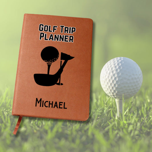 Personalized Leather Golf Trip Planner Journal Custom Golf Travel Notebook Gift for Golfer Golf Log Book Golf Vacation Keepsake for Him