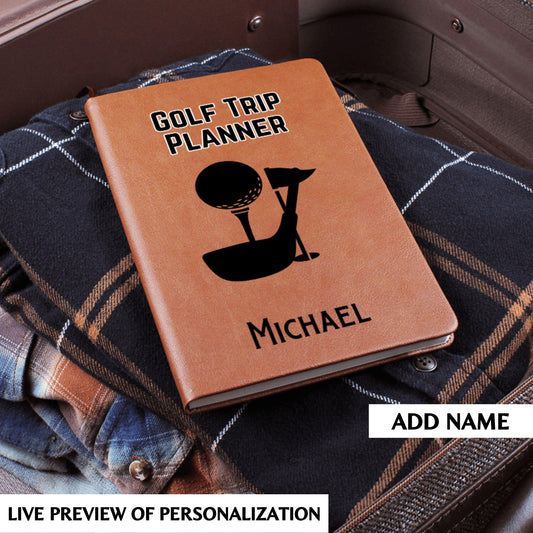 Personalized Leather Golf Trip Planner Journal Custom Golf Travel Notebook Gift for Golfer Golf Log Book Golf Vacation Keepsake for Him
