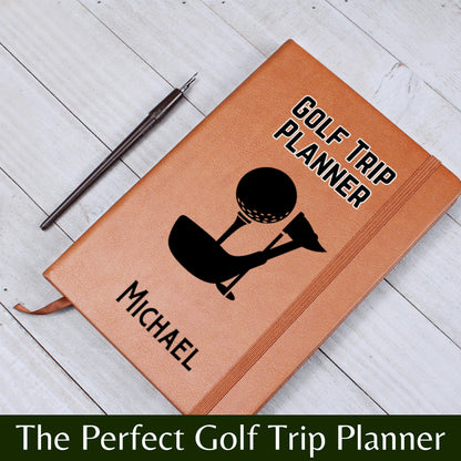 Personalized Leather Golf Trip Planner Journal Custom Golf Travel Notebook Gift for Golfer Golf Log Book Golf Vacation Keepsake for Him