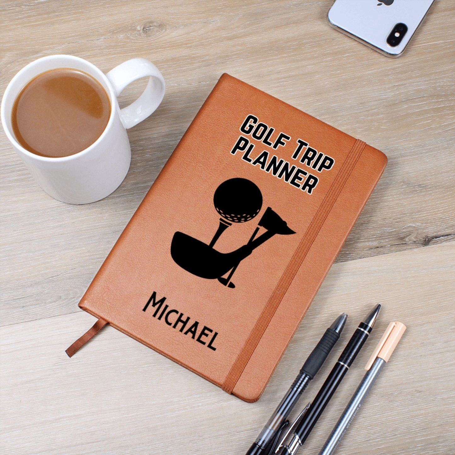 Personalized Leather Golf Trip Planner Journal Custom Golf Travel Notebook Gift for Golfer Golf Log Book Golf Vacation Keepsake for Him