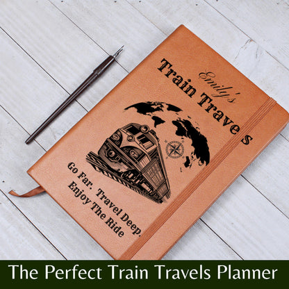 Personalized Train Travel Journal Custom Leather Railway Notebook Gift for Train Lovers Travel Logbook Scenic Journey Memory Book for Him