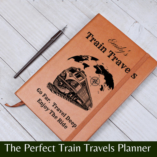 Personalized Train Travel Journal Custom Leather Railway Notebook Gift for Train Lovers Travel Logbook Scenic Journey Memory Book for Him
