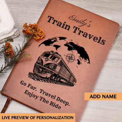 Personalized Train Travel Journal Custom Leather Railway Notebook Gift for Train Lovers Travel Logbook Scenic Journey Memory Book for Him
