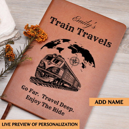Personalized Train Travel Journal Custom Leather Railway Notebook Gift for Train Lovers Travel Logbook Scenic Journey Memory Book for Him