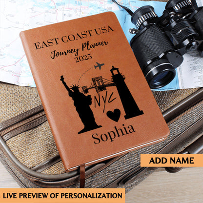 East Coast USA Trip Planner Journal Personalized Travel Notebook Custom Road Trip Log Book Gift for Travelers East Coast Vacation Journal