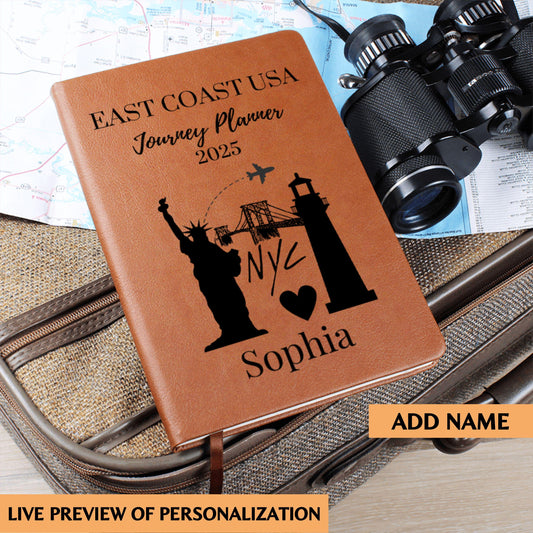 East Coast USA Trip Planner Journal Personalized Travel Notebook Custom Road Trip Log Book Gift for Travelers East Coast Vacation Journal