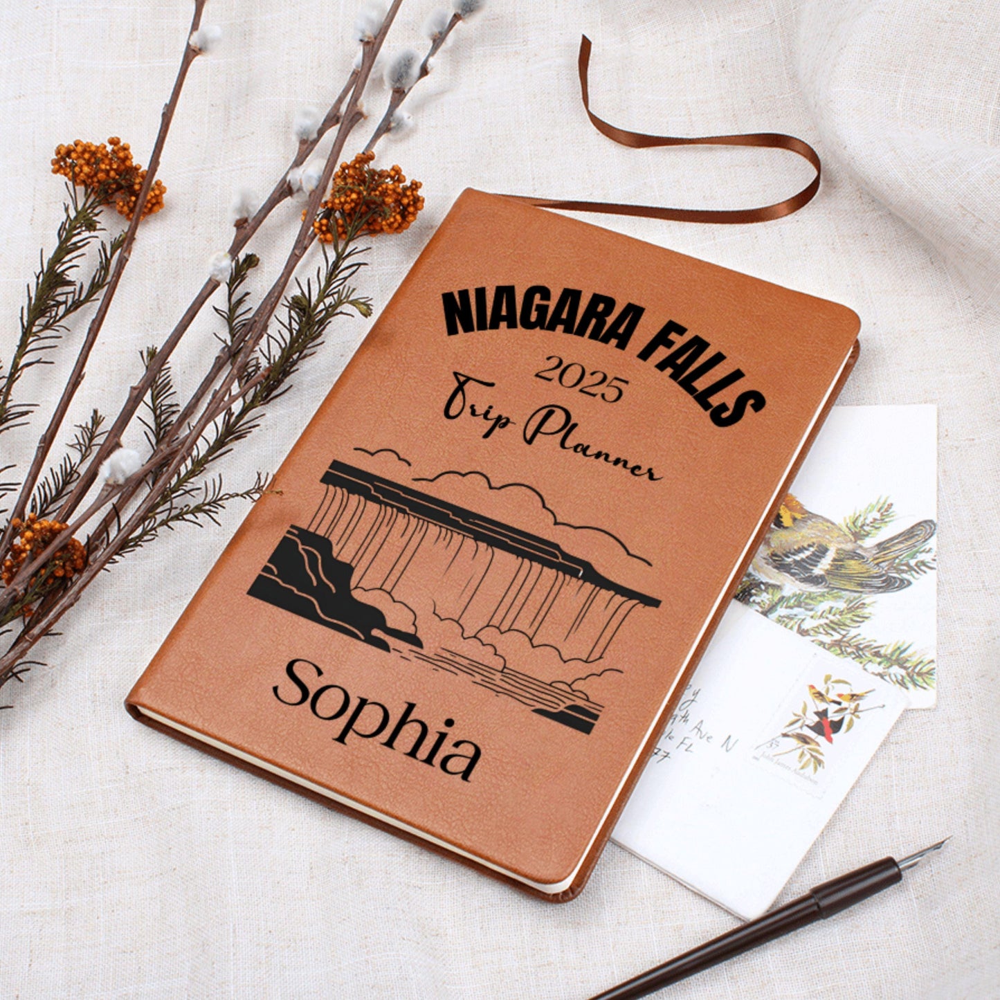 Custom Niagara Falls Leather Journal Personalized Travel Notebook Souvenir Gift Travelers Waterfall Adventure Memory Book Canada USA Trip