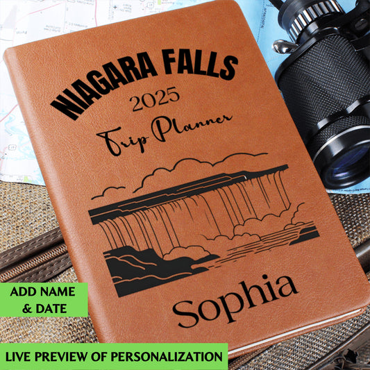 Custom Niagara Falls Leather Journal Personalized Travel Notebook Souvenir Gift Travelers Waterfall Adventure Memory Book Canada USA Trip