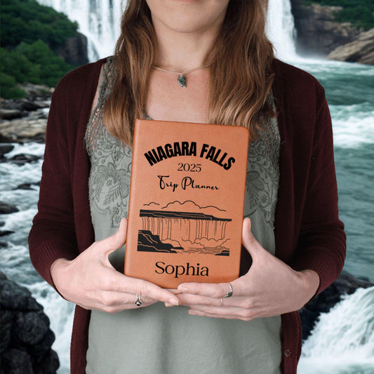 Custom Niagara Falls Leather Journal Personalized Travel Notebook Souvenir Gift Travelers Waterfall Adventure Memory Book Canada USA Trip