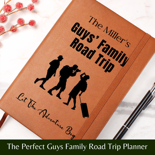 Custom Guys Family Road Trip Leather Journal Personalized Travel Diary Adventure Notebook Memory Book Custom Name Road Trip Gift for Him