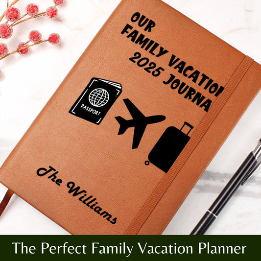 Personalized Family Vacation Journal Custom Travel Diary Gift Idea Trip Memory Notebook Leather Adventure Log Custom Name Travel Planner