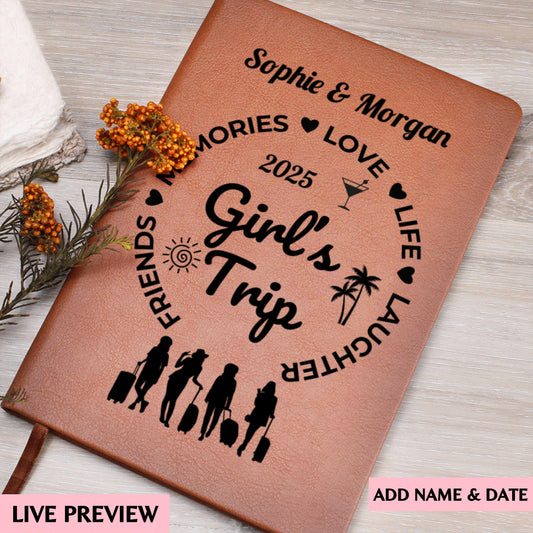 Personalized Girls Trip Journal Custom Travel Diary Gift for Women Friends Adventure Notebook Vacation Keepsake Book Travel Gift Planner
