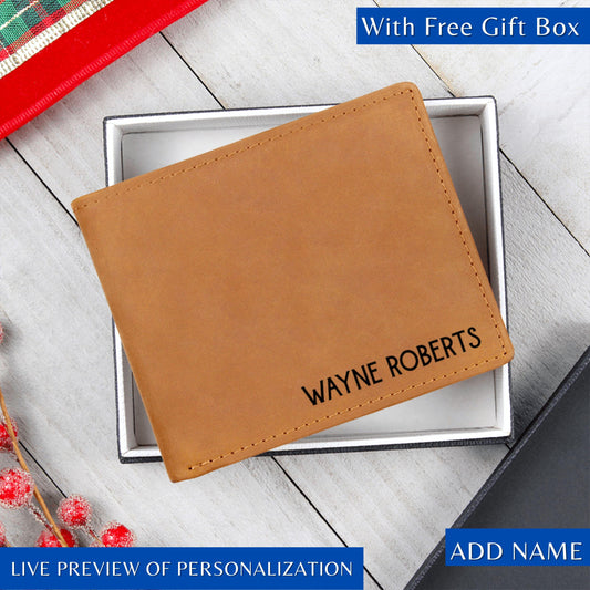 Personalized Name Bifold Leather Wallet Custom Engraved Cowhide Wallet Gift Him Father’s Day Present Dad Husband Boyfriend Son Custom Gift