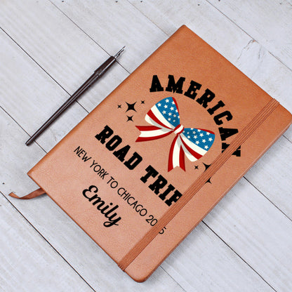 American Road Trip Journal Personalized Leather Travel Diary Custom Adventure Notebook Gift for Travelers Road Trip Keepsake Travel Log Book