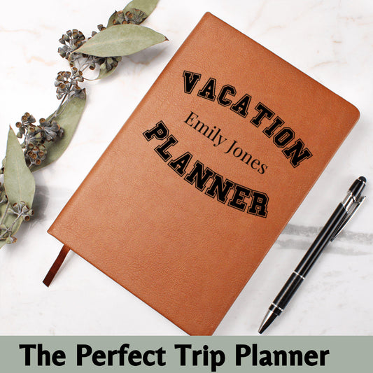 Personalized Vacation Planner Leather Journal Custom Travel Notebook Trip Organizer Gift for Travelers Itinerary Log Memory Book for Couples