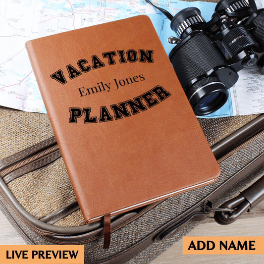 Personalized Vacation Planner Leather Journal Custom Travel Notebook Trip Organizer Gift for Travelers Itinerary Log Memory Book for Couples