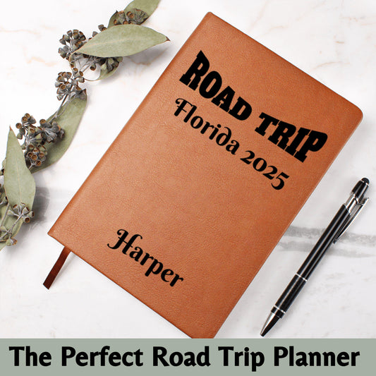 Personalized Road Trip Leather Journal Custom Travel Diary Adventure Log Book Gift for Travelers Travel Memory Notebook Solo Trip Couples