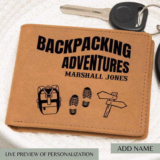 Custom Leather Wallet Hiking Gift Personalized Travel Wallet Backpacking Adventure Gift for Him Outdoorsy Gift Hiking Keepsake Travel Gift