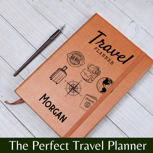 Personalized Leather Travel Planner Journal Custom Trip Notebook Travel Itinerary Organizer Travel Log Gift for Travelers Vacation Keepsake