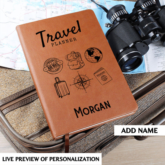 Personalized Leather Travel Planner Journal Custom Trip Notebook Travel Itinerary Organizer Travel Log Gift for Travelers Vacation Keepsake