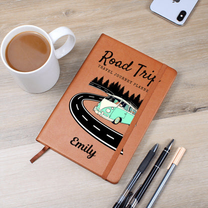 Personalized Leather Road Trip Planner Journal Custom Travel Logbook Gift Adventure Notebook Travel Itinerary Book for Car RV Trips Planner