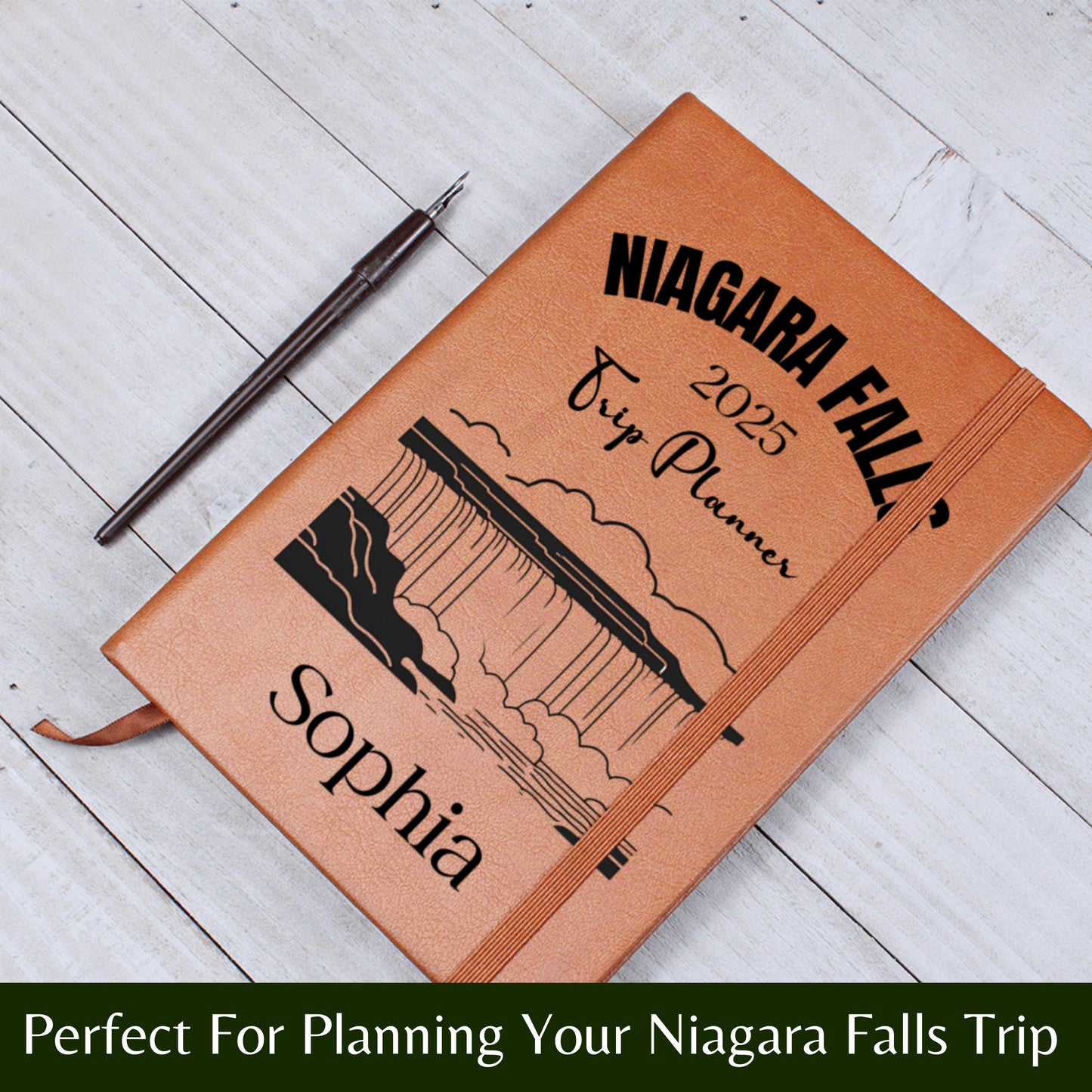 Custom Niagara Falls Leather Journal Personalized Travel Notebook Souvenir Gift Travelers Waterfall Adventure Memory Book Canada USA Trip