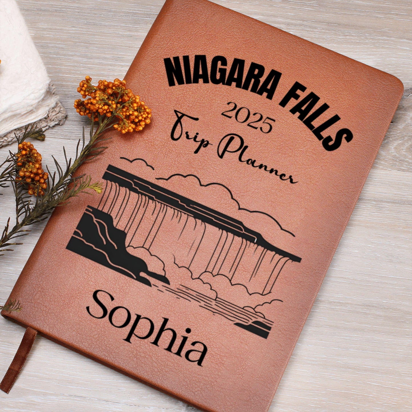 Custom Niagara Falls Leather Journal Personalized Travel Notebook Souvenir Gift Travelers Waterfall Adventure Memory Book Canada USA Trip
