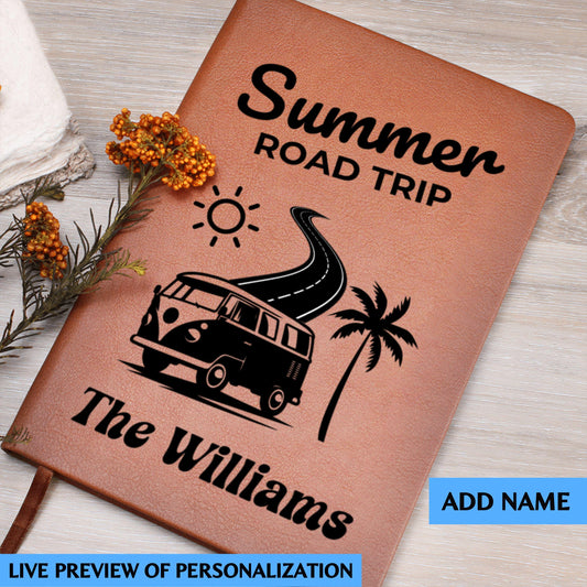 Summer Road Trip Journal Personalized Travel Notebook Custom Adventure Log Book Family Vacation Planner Gift for Travelers Car Trip Keepsake