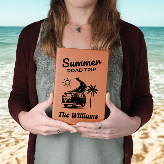 Summer Road Trip Journal Personalized Travel Notebook Custom Adventure Log Book Family Vacation Planner Gift for Travelers Car Trip Keepsake