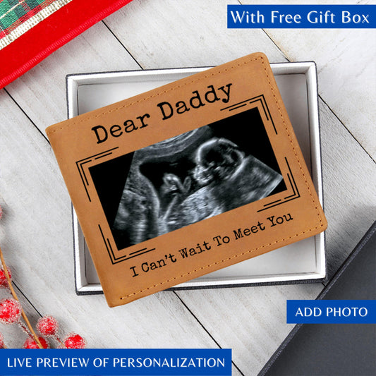 Dear Daddy Personalized Ultrasound Photo Wallet, Soon to be Daddy Gift, First Father's Day Gift, Ultrasound Gift for Dad, New Dad Gift
