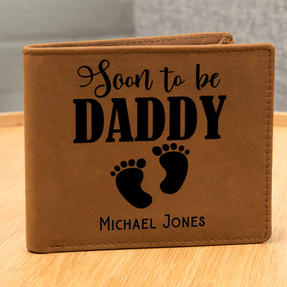 Personalized Soon to Be Daddy Wallet Leather Bifold Gift New Dad Pregnancy Announcement Gift Fathers Day Dad to Be Gift Baby Shower Idea