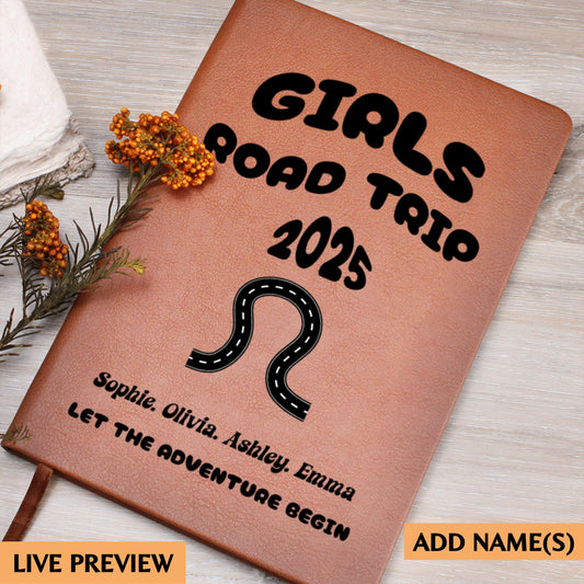 Girls Road Trip Planner Journal Personalized Leather Travel Notebook Custom Adventure Diary Gift for Best Friends Bachelorette Girls Trip