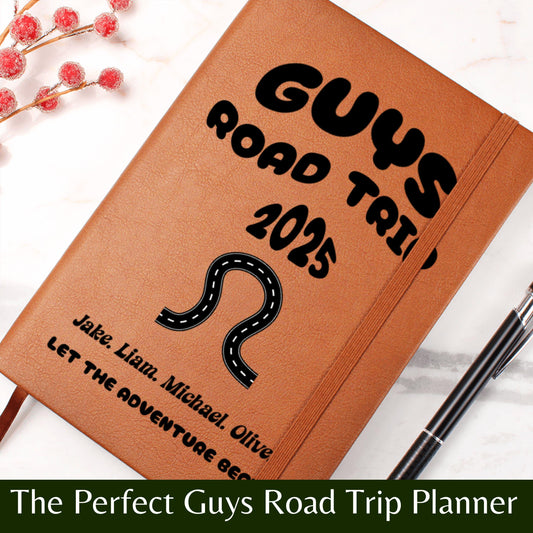 Guys Road Trip Planner Journal Personalized Leather Travel Notebook Adventure Log Book Gift for Him Custom Trip Diary for Men on the Road