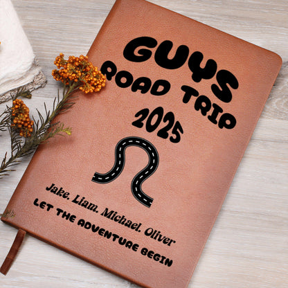 Guys Road Trip Planner Journal Personalized Leather Travel Notebook Adventure Log Book Gift for Him Custom Trip Diary for Men on the Road