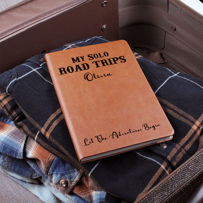 Personalized My Solo Road Trip Journal Custom Travel Diary Gift Idea Solo Adventure Notebook Leather Memory Book Custom Name Travel Log