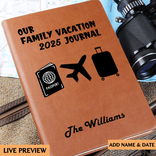 Personalized Family Vacation Journal Custom Travel Diary Gift Idea Trip Memory Notebook Leather Adventure Log Custom Name Travel Planner