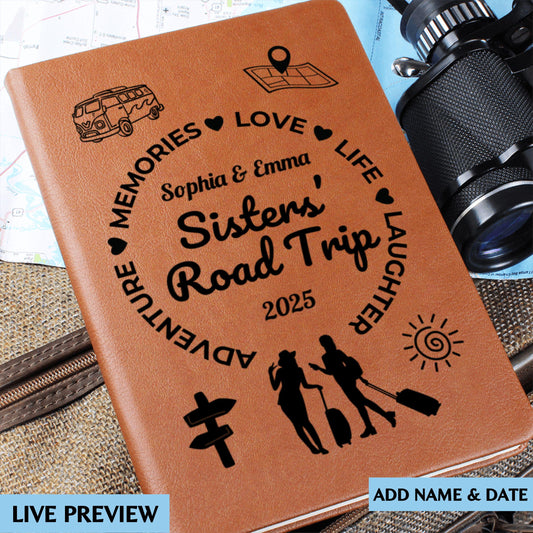 Sisters Road Trip Journal Personalized Travel Notebook for Women Custom Trip Diary Gift for Sister Adventure Log Book for Girls on the Go
