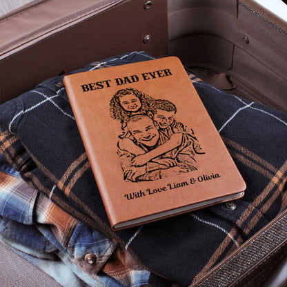 Personalized Best Dad Ever Leather Journal Custom Sketch Photo Notebook Kids Names Gift Keepsake Father’s Day Gift from Son Daughter For Dad