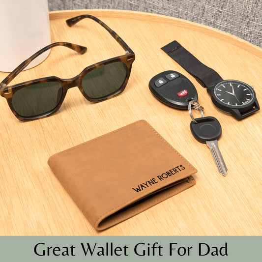 Personalized Name Bifold Leather Wallet Custom Engraved Cowhide Wallet Gift Him Father’s Day Present Dad Husband Boyfriend Son Custom Gift
