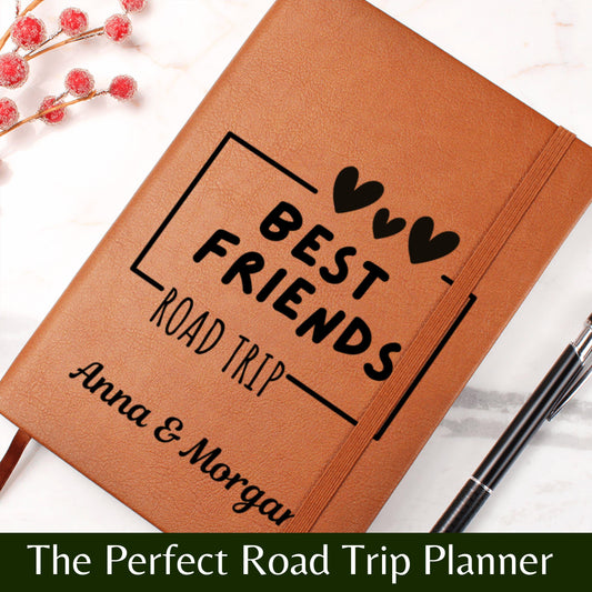 Personalized Best Friends Road Trip Leather Journal Custom Travel Diary Adventure Notebook Memory Book BFF Gift Girls Trip Keepsake Bestie