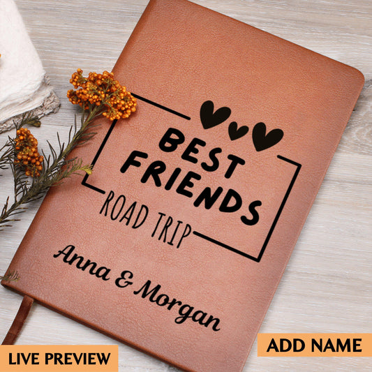 Personalized Best Friends Road Trip Leather Journal Custom Travel Diary Adventure Notebook Memory Book BFF Gift Girls Trip Keepsake Bestie