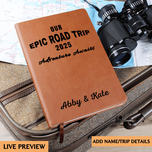 Personalized Epic Road Trip Leather Travel Journal Custom Adventure Diary Gift for Travelers Road Trip Memory Notebook Travel Log Book
