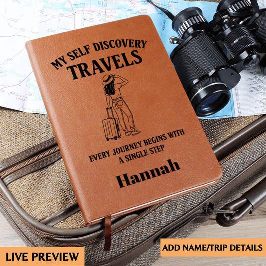 Personalized Self Discovery Travel Journal Custom Leather Diary for Reflection Growth Gift for Women Solo Travelers Healing Memory Notebook