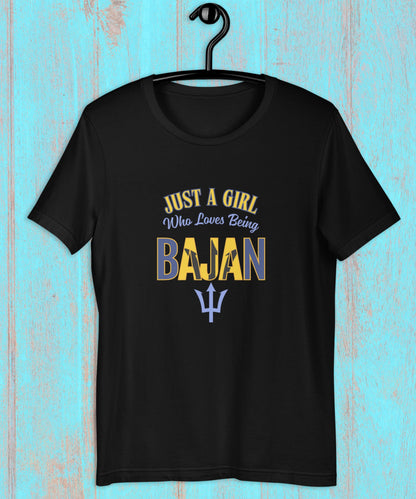 Just a Girl Who Loves Being Bajan T-Shirt Barbados Flag Shirt Gift for Bajan Women Caribbean Pride Tee Island Heritage Shirt for Travel