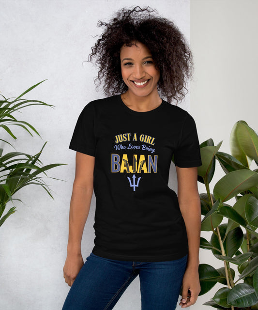 Just a Girl Who Loves Being Bajan T-Shirt Barbados Flag Shirt Gift for Bajan Women Caribbean Pride Tee Island Heritage Shirt for Travel